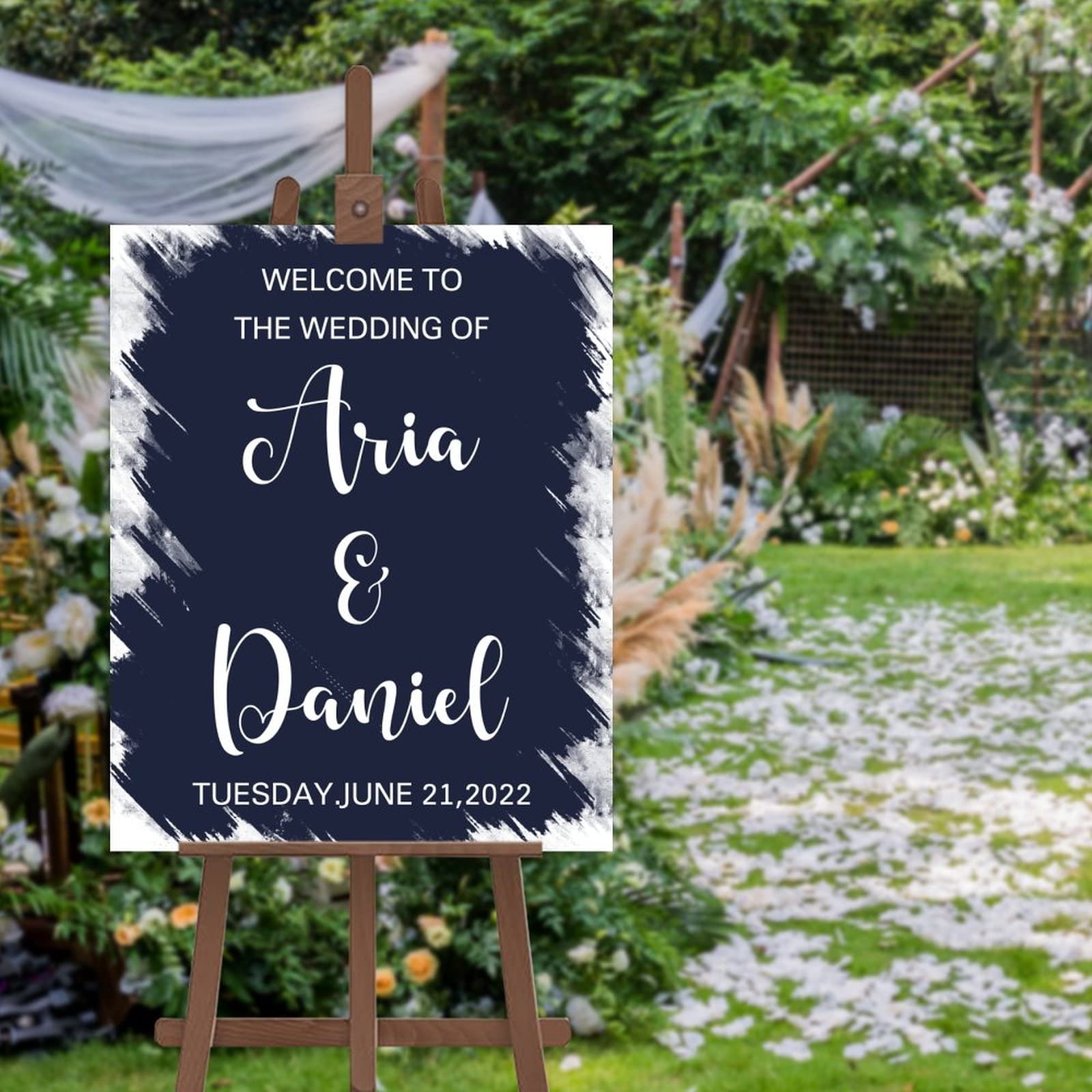 Letrero de bienvenida de boda personalizado con nombres en metacrilato moderno