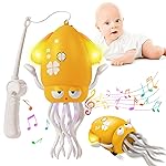 Plnmlls Dancing Octopus Toy,Tummy Time Toys,with Music and LED Light,Built-in Rechargeable Battery and Volume Can be Turned Off for 6-12 12-18 36 Months Walking Toddler Birthday Gift(Amber)
