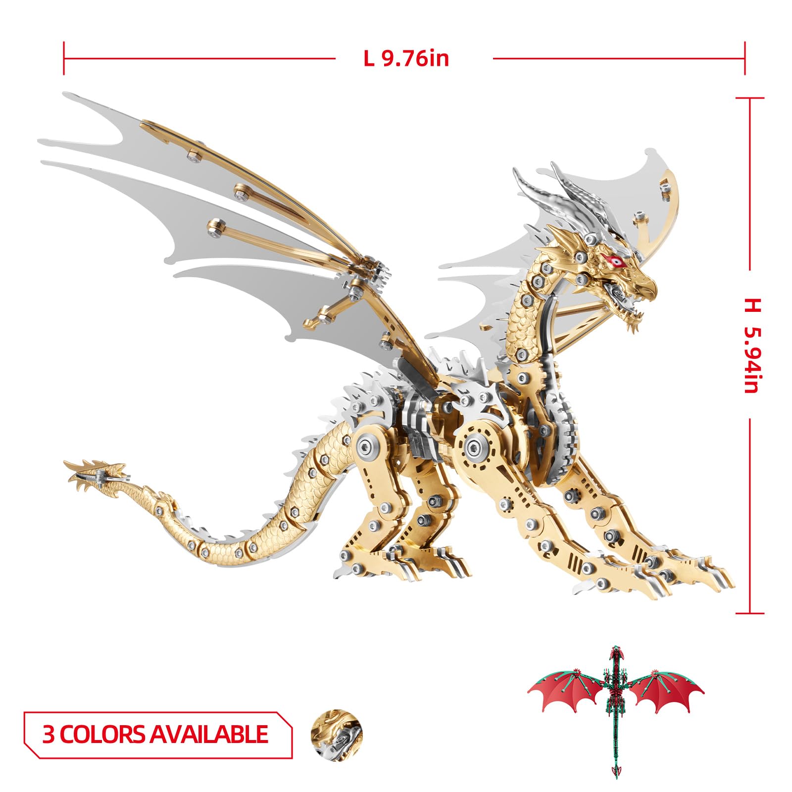 LONGPIN 3D Puzzles for Adults,Metal Dinosaur Puzzle Building Set,Collectible Mechanical Engineering Crafts for Home Office Decoration & Gift(Gold)