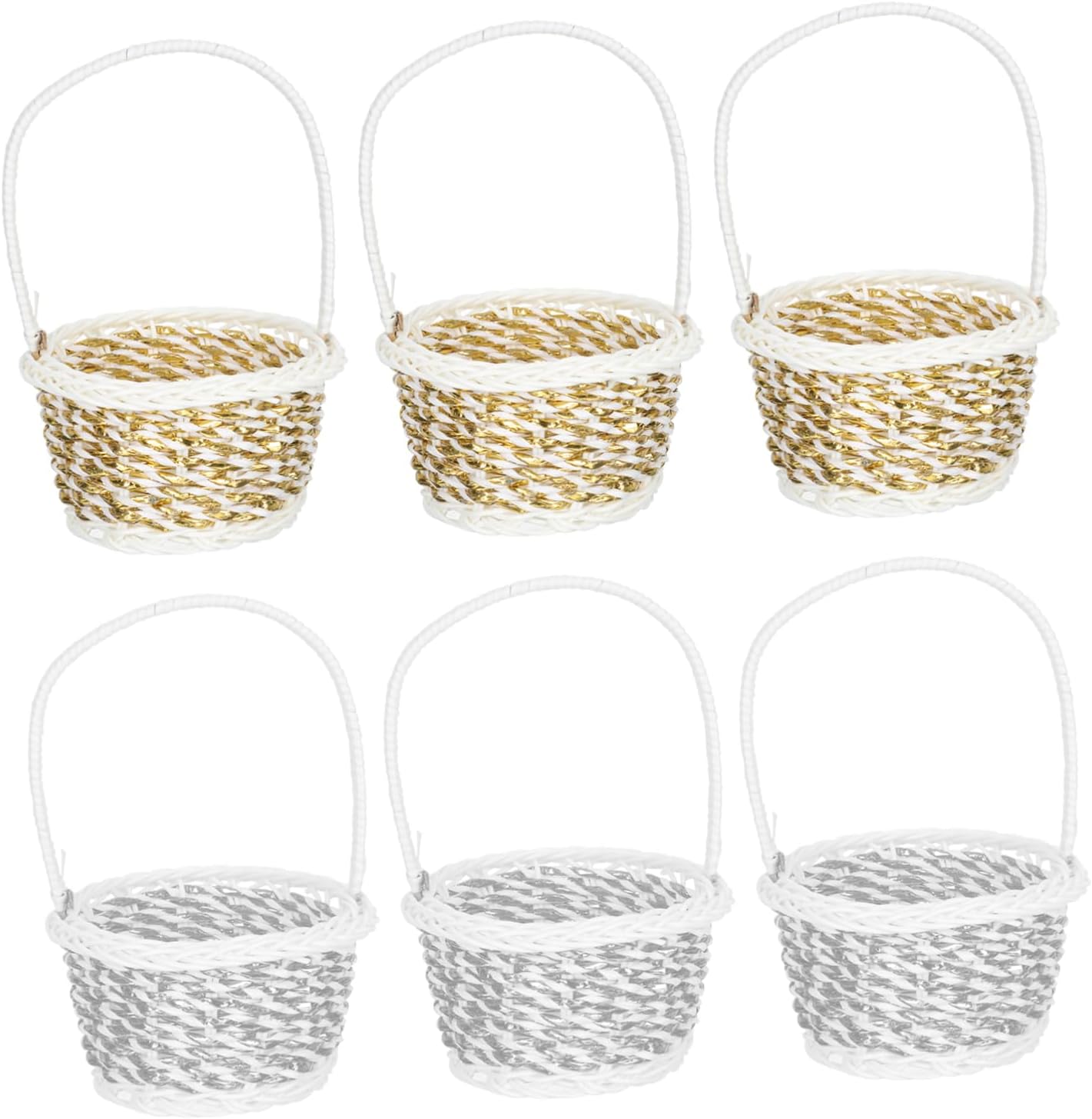 Happyyami 6 PCS Multi-Functional Woven Storage Baskets Handles Stylish Handheld Fruit and Egg Baskets in Khaki and Grey-White for Home Organization and Décor