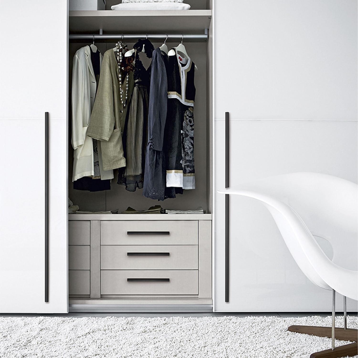 Griffe Möbel Schwarz Lang,2 Stück Schrankgriffe Modern Massive Aluminium | Eloxierte Oberfläche T-Zuggriffe Länge:148 - 1000 mm Schubladen Griffe 960mm/37.8in