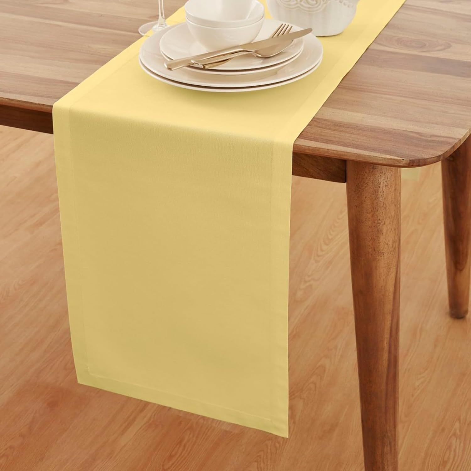 Solino Home Yellow Cotton Linen Table Runner 90 Inches Long - Elegant Machine Washable Dining Table Runner 14x90 Inch for Spring & Summer Decor, Mother’s Day, Memorial Day & 4th of July - Dru