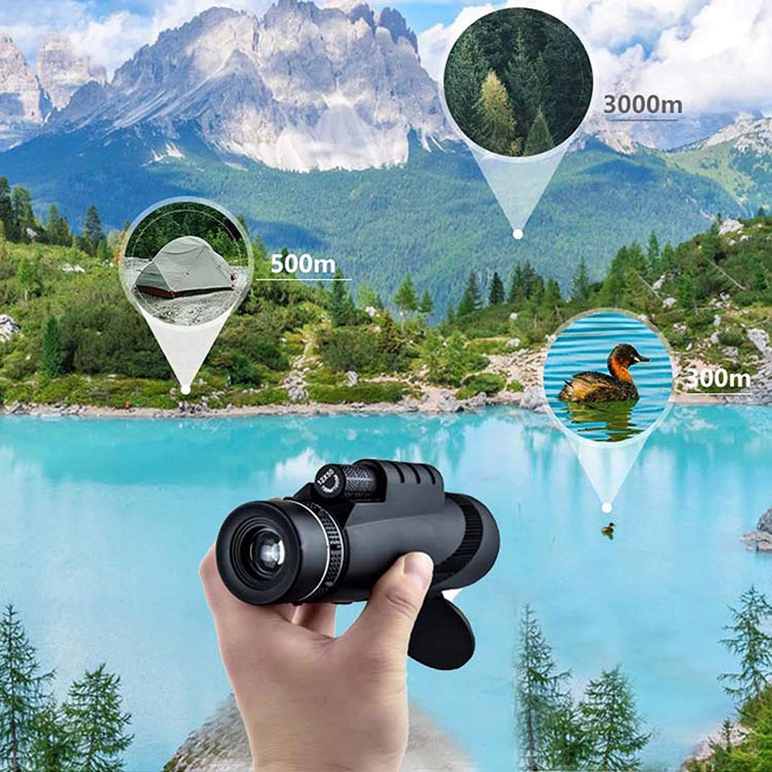 Vision Nocturne à Lunette Unique pour Adultes, monoculaires à Fort grossissement 40x60, avec Support pour Smartphone et trépied, utilisés pour l'observation des Oiseaux, Le Camping, la randonnée
