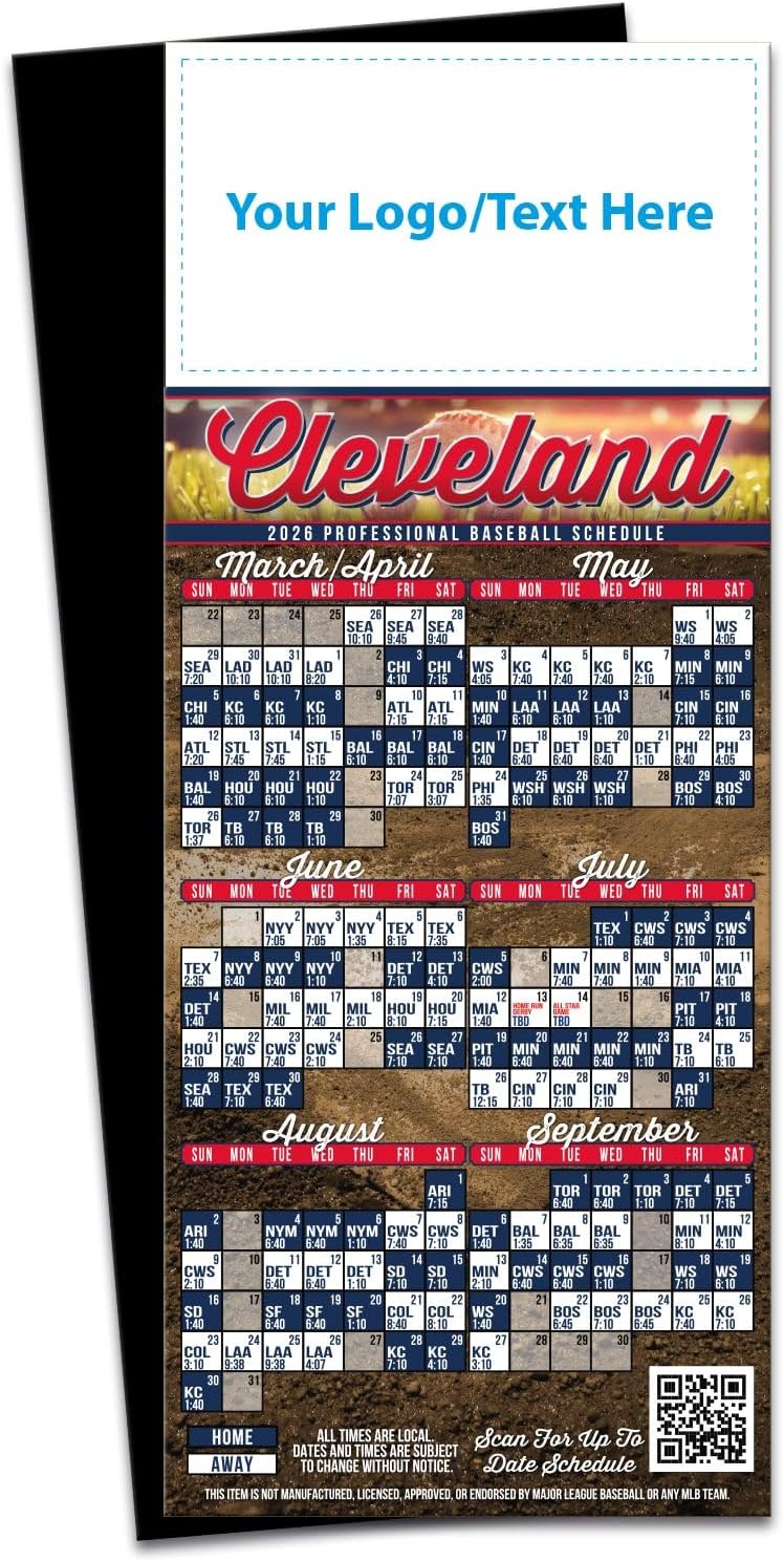 2026 Pro Baseball Sports Schedule (Cleveland) - 100 Quantity - Add Your Logo & Imprint - Fridge Magnets - Promotional Item, Business Advertising Products