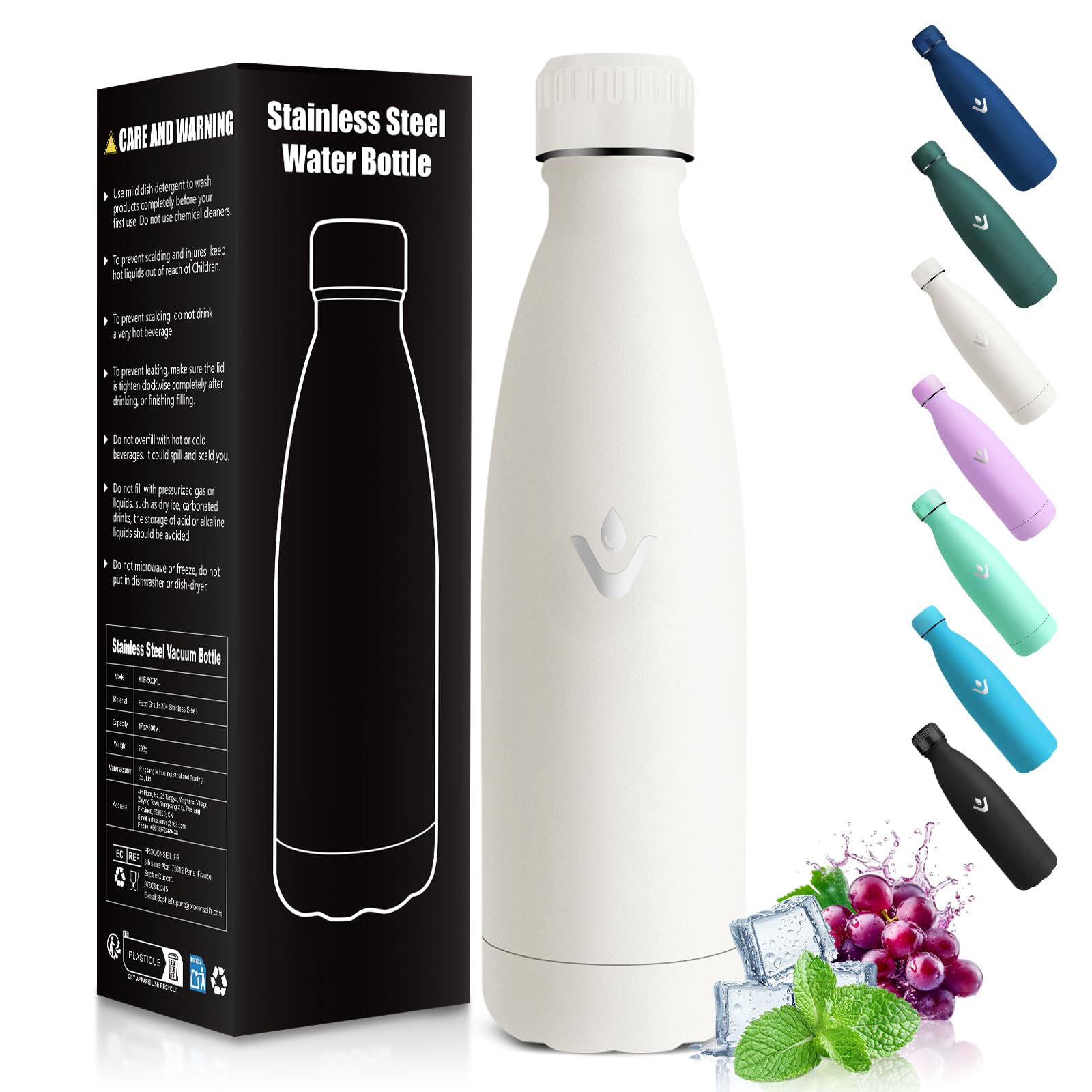 Borraccia Termica HoneyHolly 500 Ml In Acciaio 18/8 – Con Due Tappi (cannuccia E Filtro), Senza BPA E Antigoccia