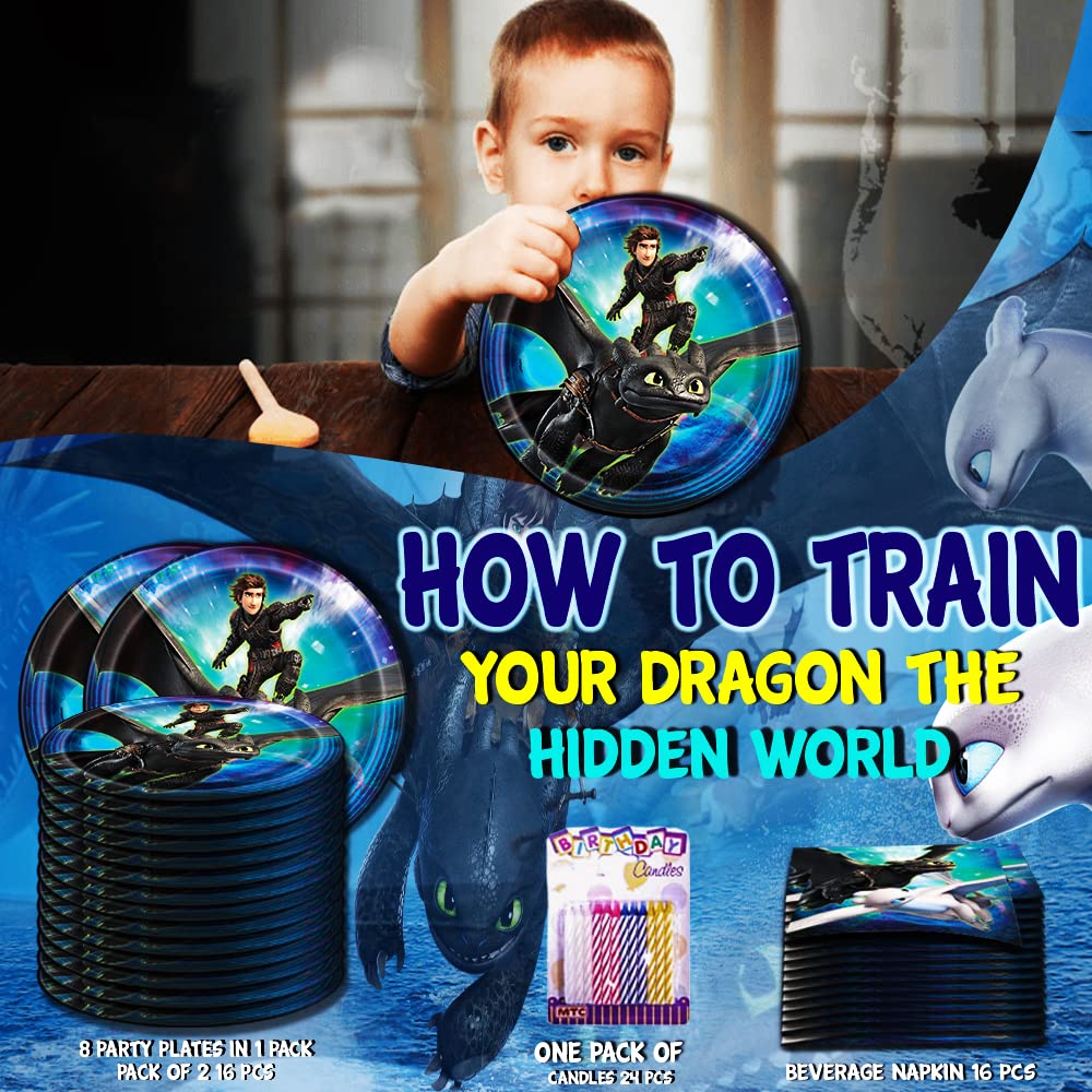 Lobyn Value Packs How To Train Your Dragon Themed Party – Includes Paper Plates & Luncheon Napkins Plus 24 Birthday Candles – Serves 16