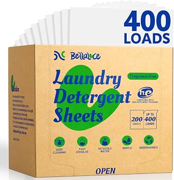Laundry Detergent Sheets - Fragrance Free Laundry Sheets, 400 Loads, Eco-Friendly, Plastic-Free, Space Saving, Fast Dissolve & Hypoallergenic