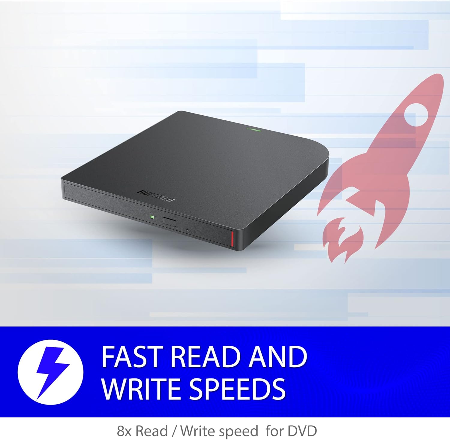 BUFFALO MediaStation 8X Portable DVD Writer with fast speed indication
