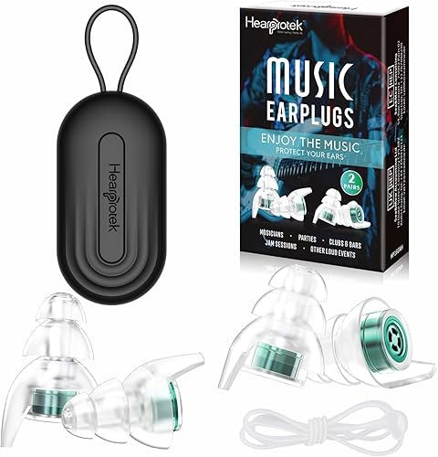 Hearprotek Tapones para los oídos de concierto, 2 pares de tapones reutilizables para músicos de alta fidelidad, reducción de ruido de 23 db,