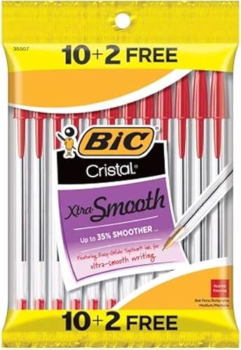 Bic Cristal Xtra-Smooth - Bolígrafo de punta media, 10 más 2 unidades (12 unidades), color rojo