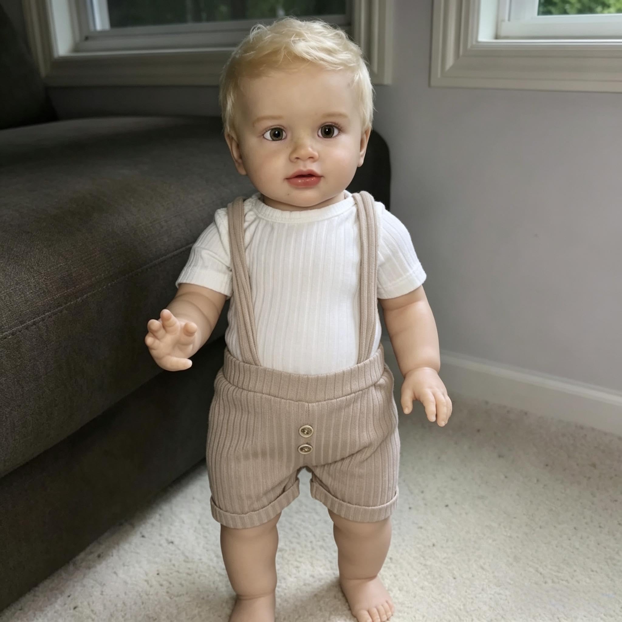 ROSHUAN Realistic Reborn Baby Dolls 26 Inch Large Size Reborn Toddler Dolls With Blonde Short Hair, Lifelike Toddler Baby Doll Weighted Soft Cloth Body For Children Gifts