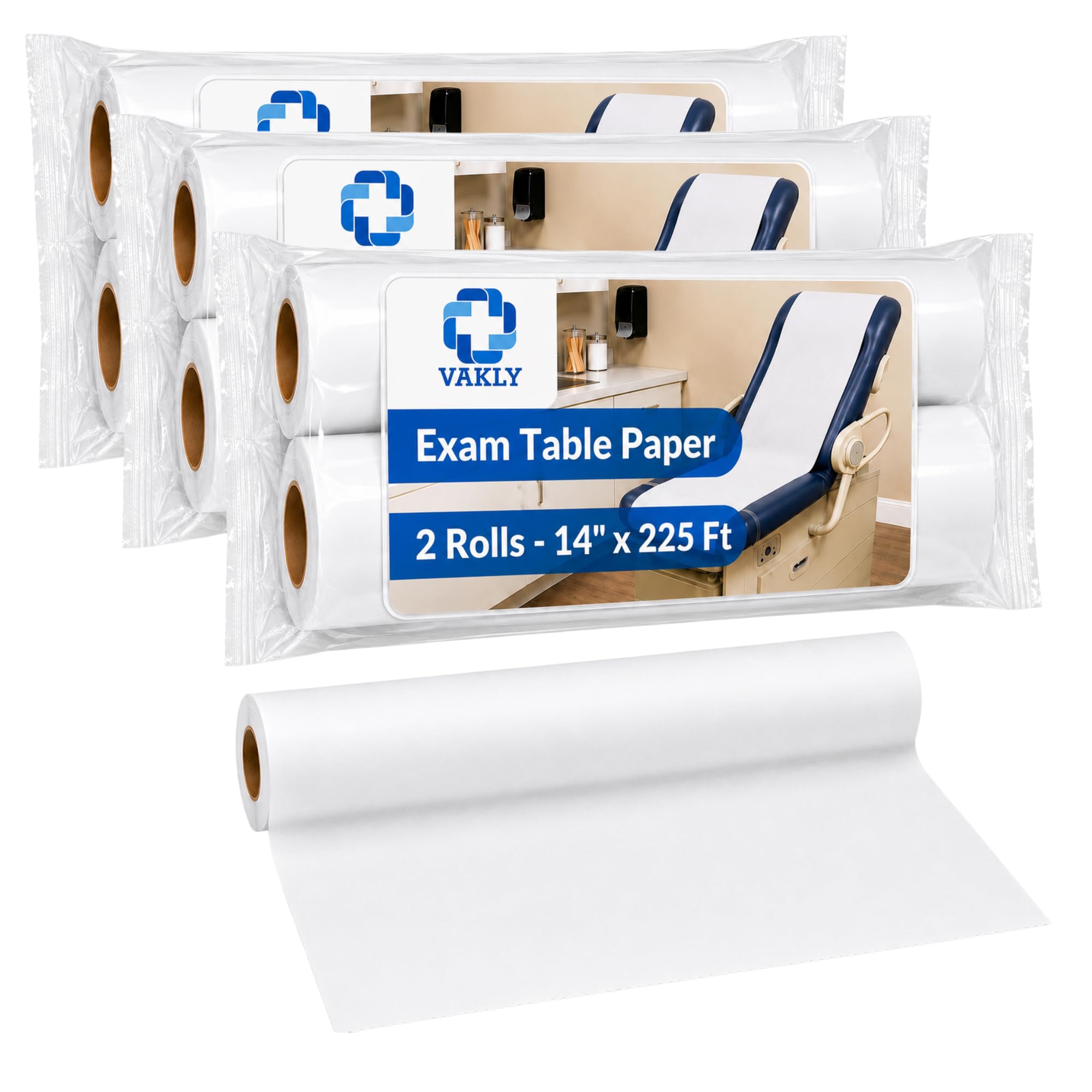 Vakly Exam Table Paper Roll 14 in x 225 ft Smooth, Disposable, 2 Rolls (6)