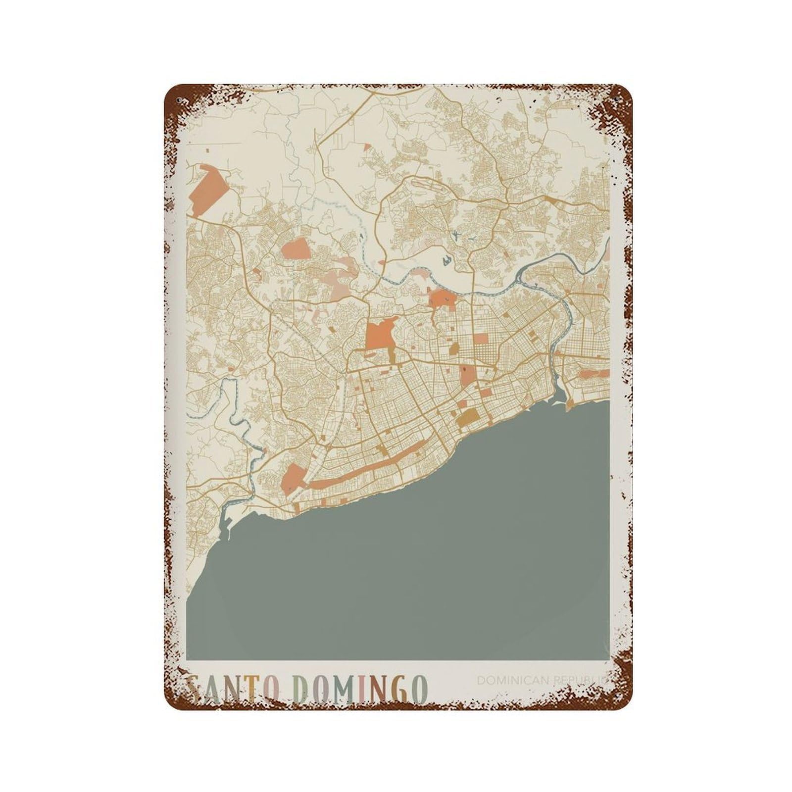xiaoxiaoshen Santo Domingo Map Dominican Republic Travel Gift Boho Wall Decor Art Metal Tin Poster Modern Home Decor Art Home Bar Shop Decorations Vintage Sign 40x30cm