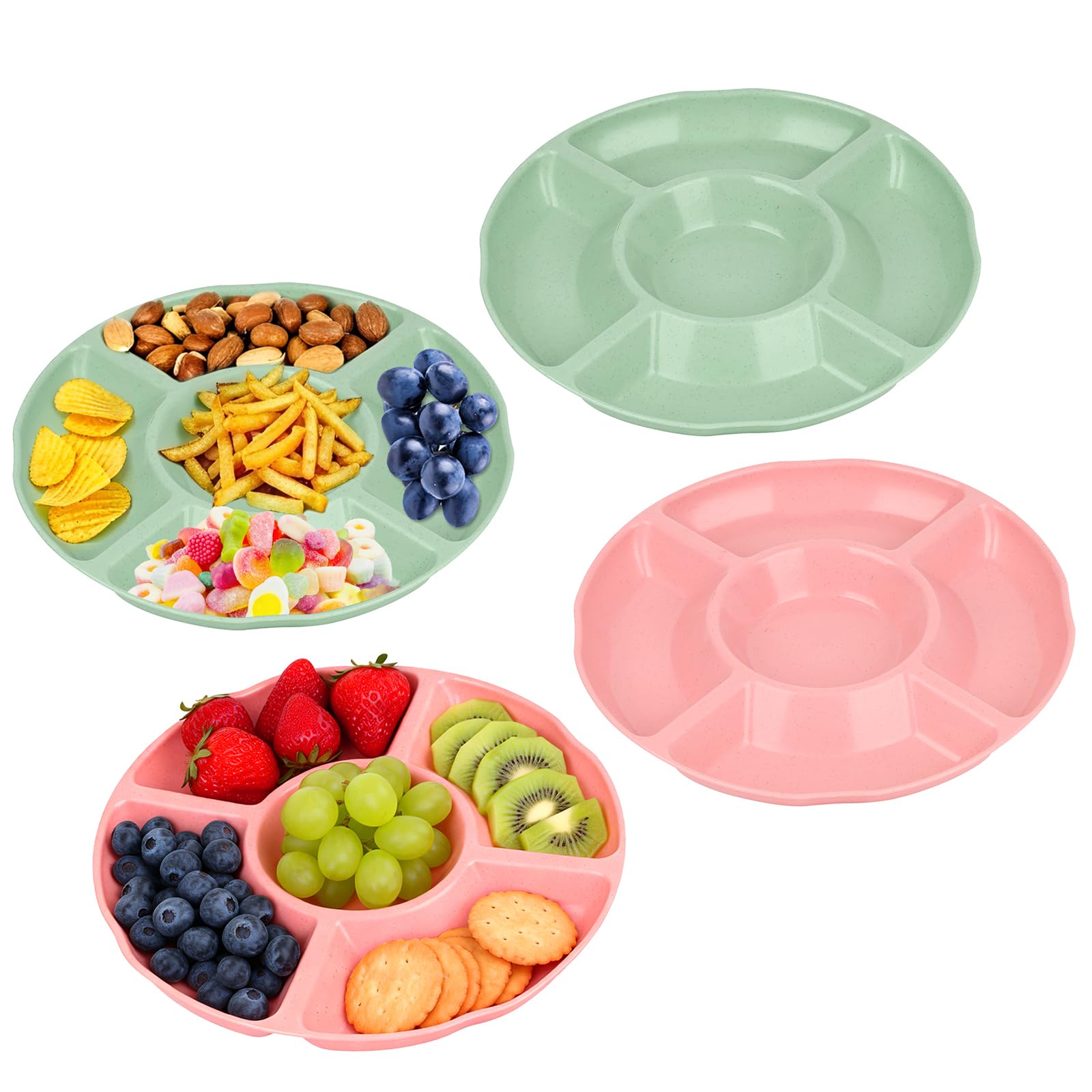 Nymblis Serving Platters, Snack Trays with 5 Compartments, 4 Pack Serving Platter for Party Food, Reusable Snack Platter for Fruit Candies Nuts Desserts