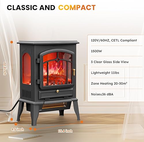 Miniatura 5 de VEXON Calentador eléctrico de chimenea, chimenea eléctrica de cuarzo infrarrojo de 1000 W1500 W, calentador de estufa independiente de 22 pulgadas