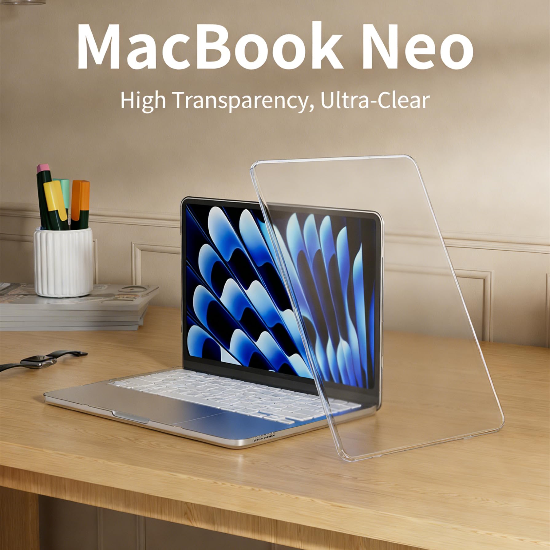 Se7enline Compatible with Clear MacBook Neo 13 inch Case 2026 Model A3404, Hard Shell & Washable Keyboard Cover, Anti-Scratch Anti-Drop Slim Fit Protective for Daily Use Travel,Crystal Transparent — view 2