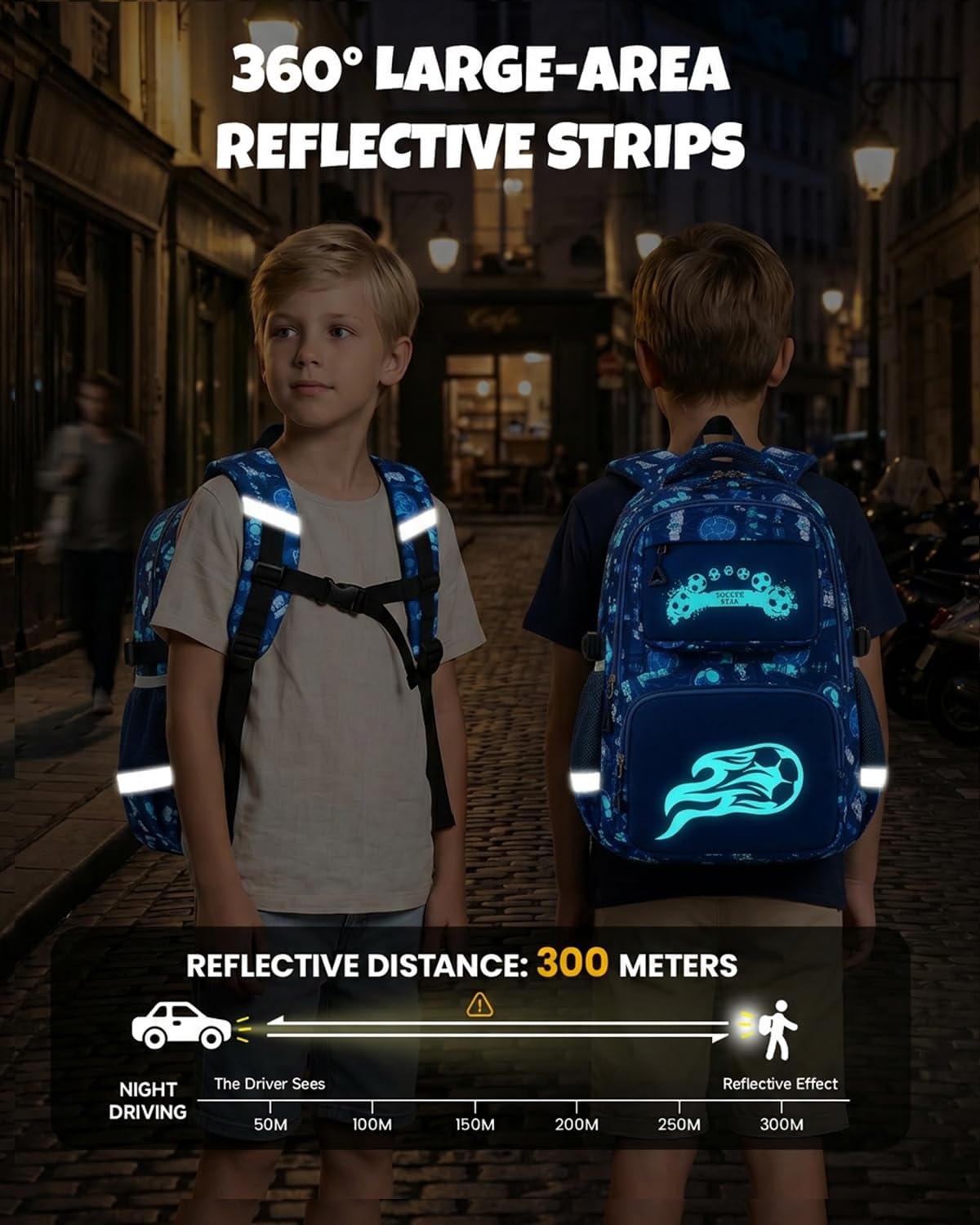Amythe Zaino Scuola Ragazzi Classi da 1 a 4 Luminoso Leggero Moda, Calcio | Viaggio Riflettente Leggero Calcio Daypack Multitasche Capiente Resistente per Scuola Escursione Tempo Libero