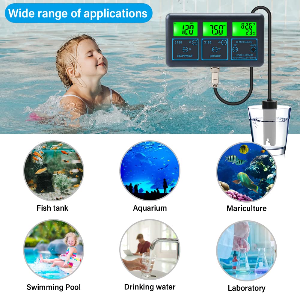 PH-Messgerät Boden PH Meter Temp TDS (ppm) EC ORP Wasser Tester Tuya APP Smart Monitor Digital Analysator for Aquarien Hydrokultur schwimmbad Genauigkeit und Haltbarkeit(1 UK)