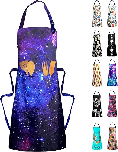 Miniatura 1 de Sosolong Delantal ajustable impermeable con 2 bolsillos, delantales de cocina para mujeres, hombres, chef