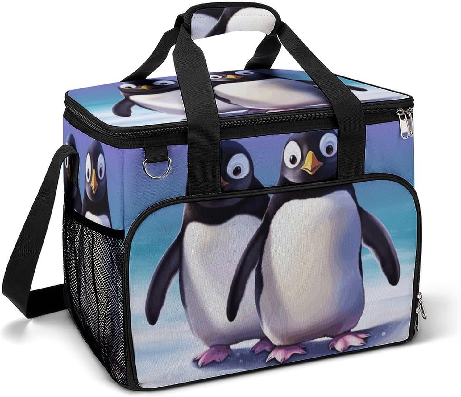 Portable Camping Cooler Pack,Cute Penguin Print Reusable Lunch Pack,Outdoor Large Capacity Picnic Pack