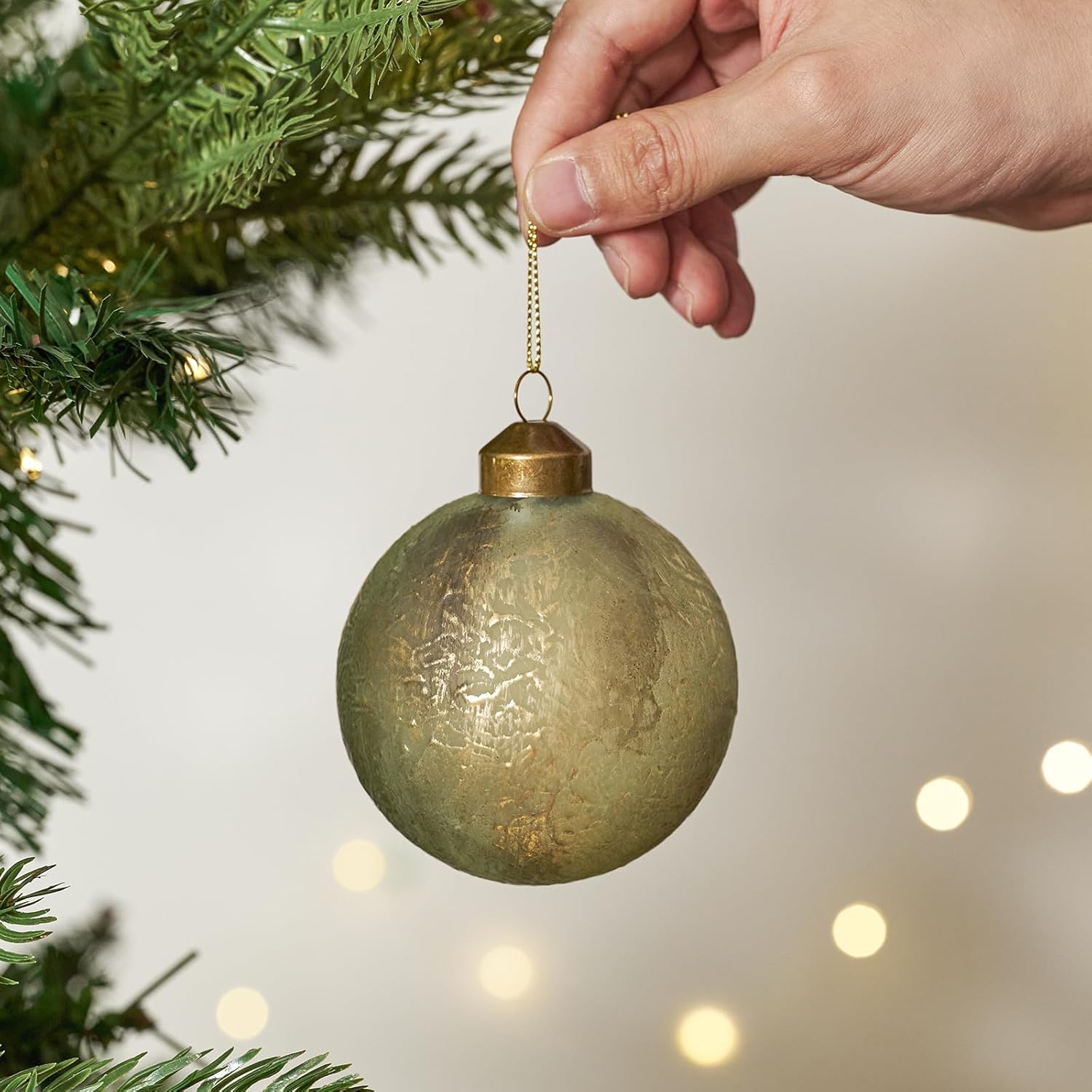 DN DECONATION Christmas Tree Ball Ornaments Set of 8 Brown & Green 3.14” Glass Ball Ornaments, Decorative Hanging Ornaments for Christmas Tree, Holiday Decorations Winter Decor Gift Indoor Matte 3 Color and Gold Set of 8