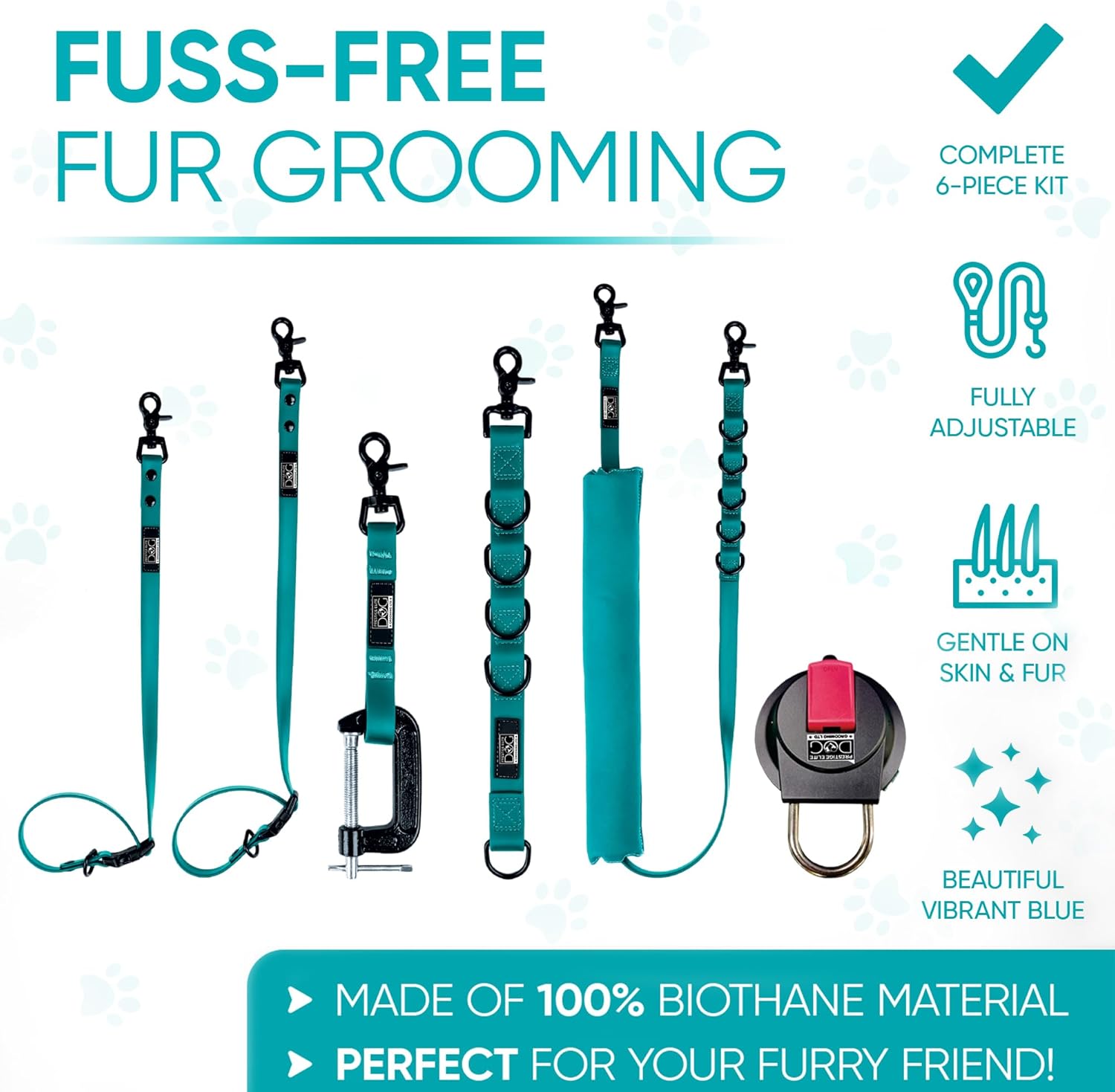 Prestige Elite - Set of 6 - Groomers Helper, Grooming Loops for Dogs Groomers - Adjustable Biothane Dog Grooming Belly Band, Grooming Noose, Extension Strap, Suction Cup & Dog Grooming Loop