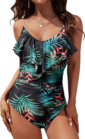 Blooming Jelly Womens One Piece Bathing Suit Tummy Control Swimwear Slimming Ruffle Vintage Swimsuits
