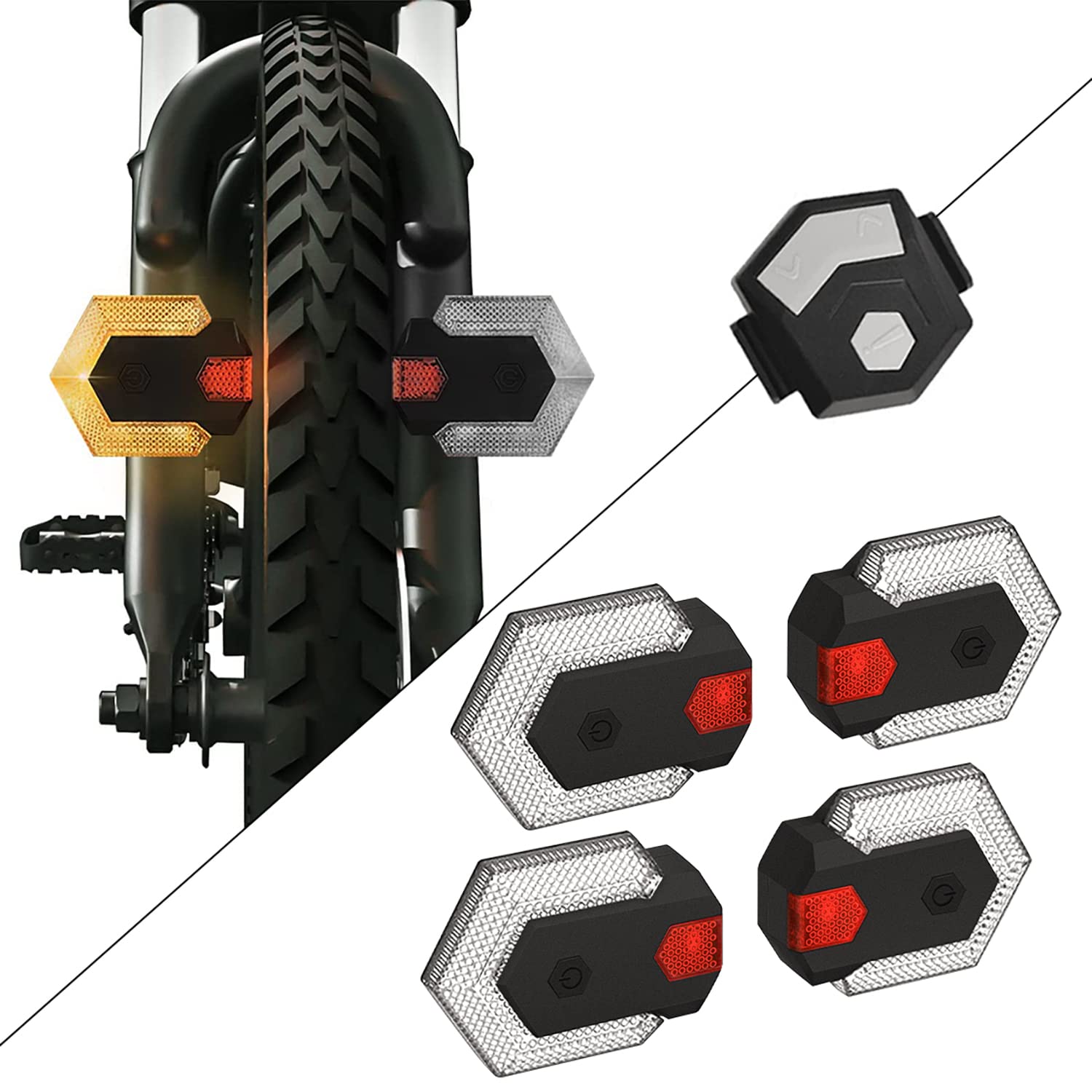 Bike Tail Light with Turn Signal, Bicycle Turn Signals Front and Rear, Split Bike Tail Light 5 Modes, USB Rechargeable Waterproof E-Bike Turn Signal for Road Cycling Safety