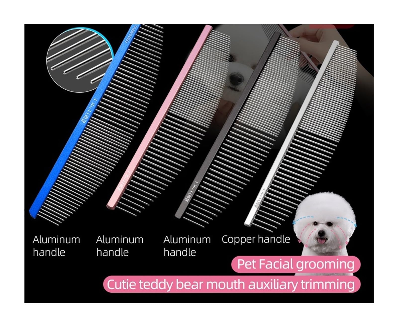 1 peine de aseo for mascotas estilo luna, peine de aluminio de aviación for perros(Pink)