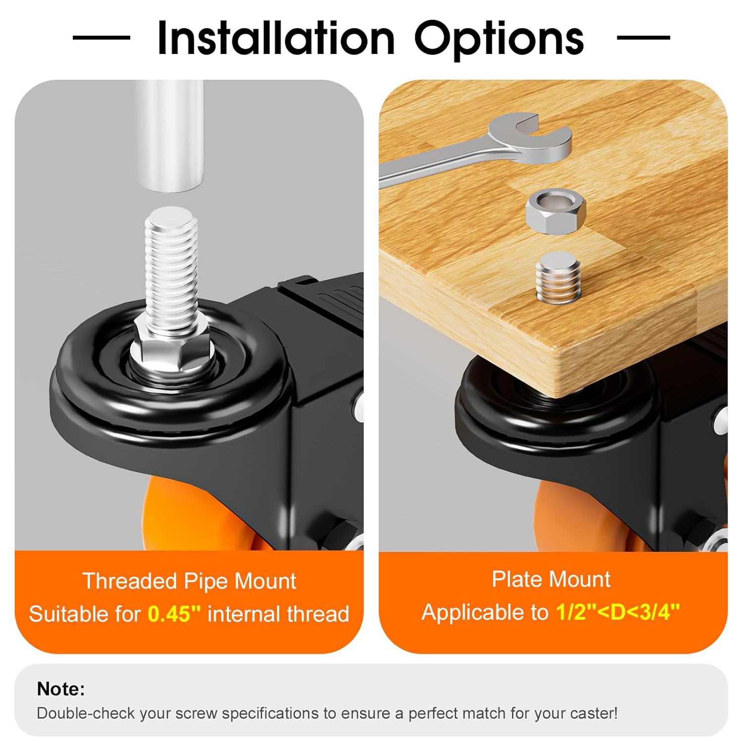 Caster Wheels 2000 LBS, Threaded Stem Casters Set of 4 Heavy Duty,1/2"-16 x 1(Stem Diameter 1/2", Length 1"), Dual Locking Caster, Industrial Castor Wheels for Furniture,Carts