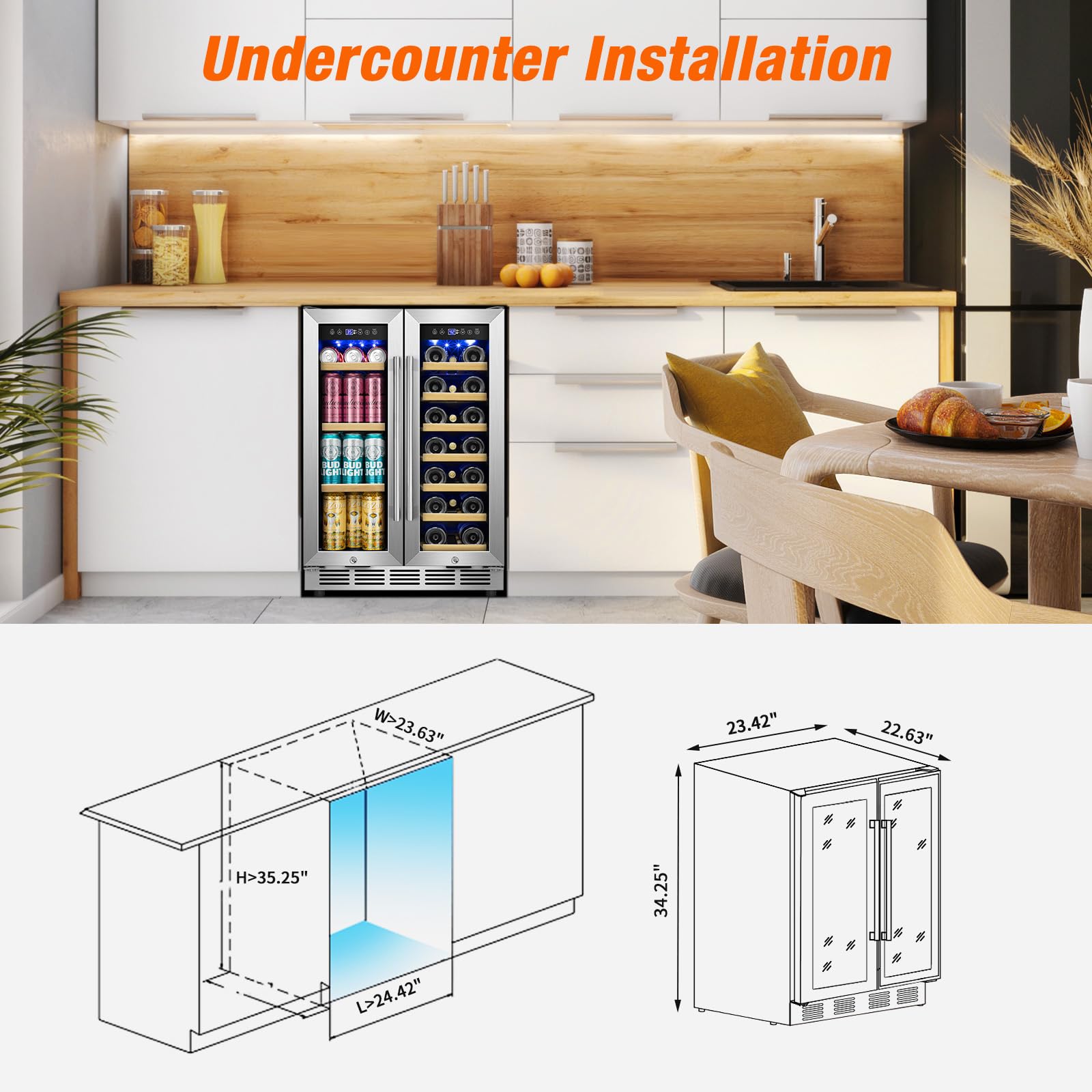 Turephe Wine And Beverage Refrigerator, 24inch Beverage Cooler Dual Zone With Glass Door, Built-In/Freestanding Beverage Fridge With Upgraded 20 Bottles And 60 Cans Large Capacity on Fridge.com - View 6