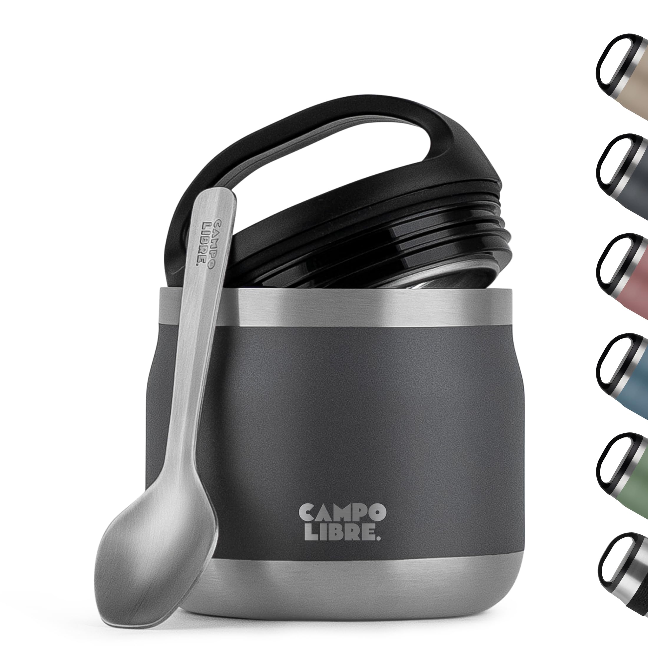 Campo Libre. Deep Grey Campo Libre.® Food Flask 400Ml – Thermo Lunch Box With Spoon, Bpa-Free Hot & Cold Food Container For Soup, Porridge, Food Jar For Camping Or School – Leakproof & Ideal For On-The-Go, Grey