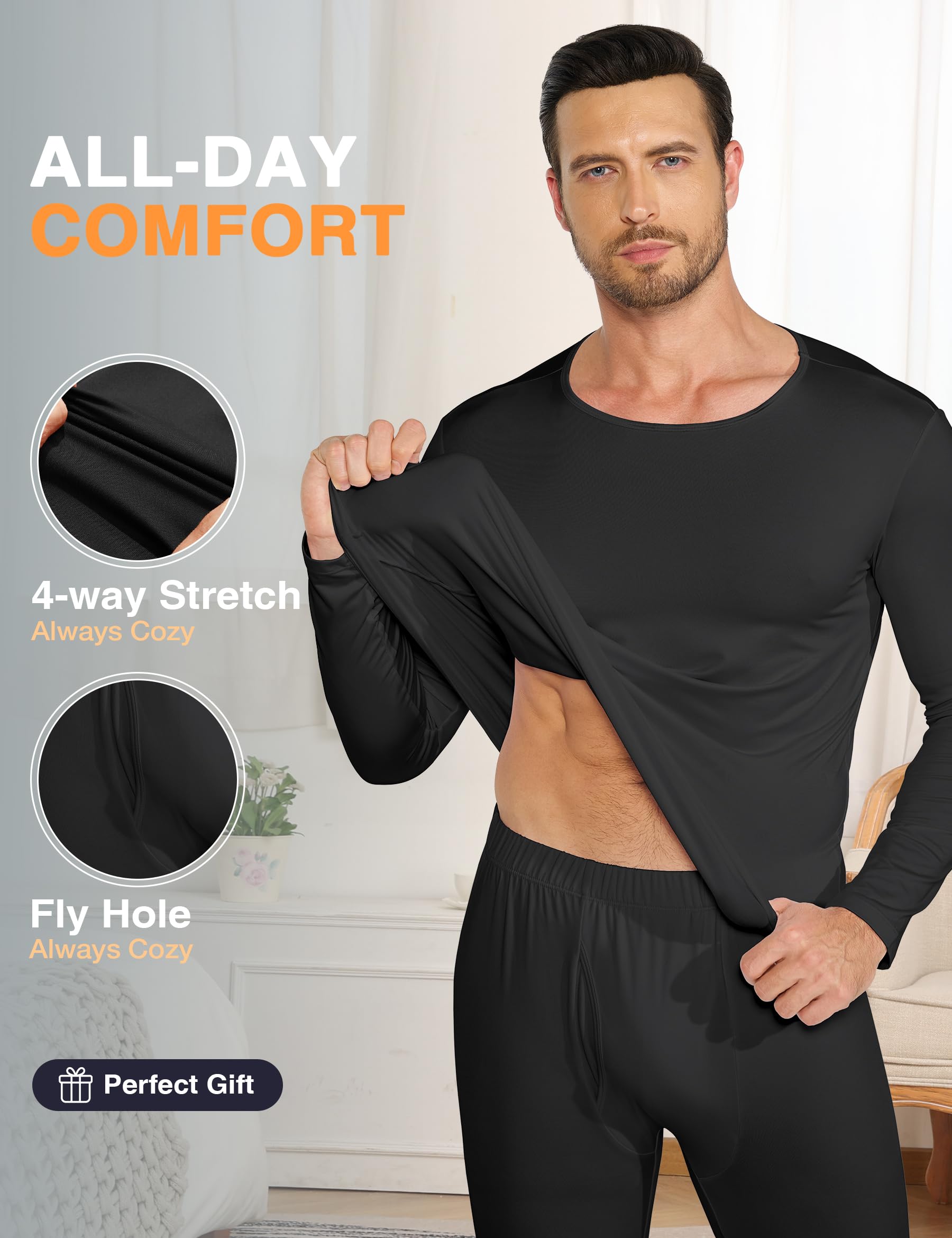Winvote Paquete de 3 ropa interior térmica para hombre, forro polar, suave y cálida, capa base para clima frío