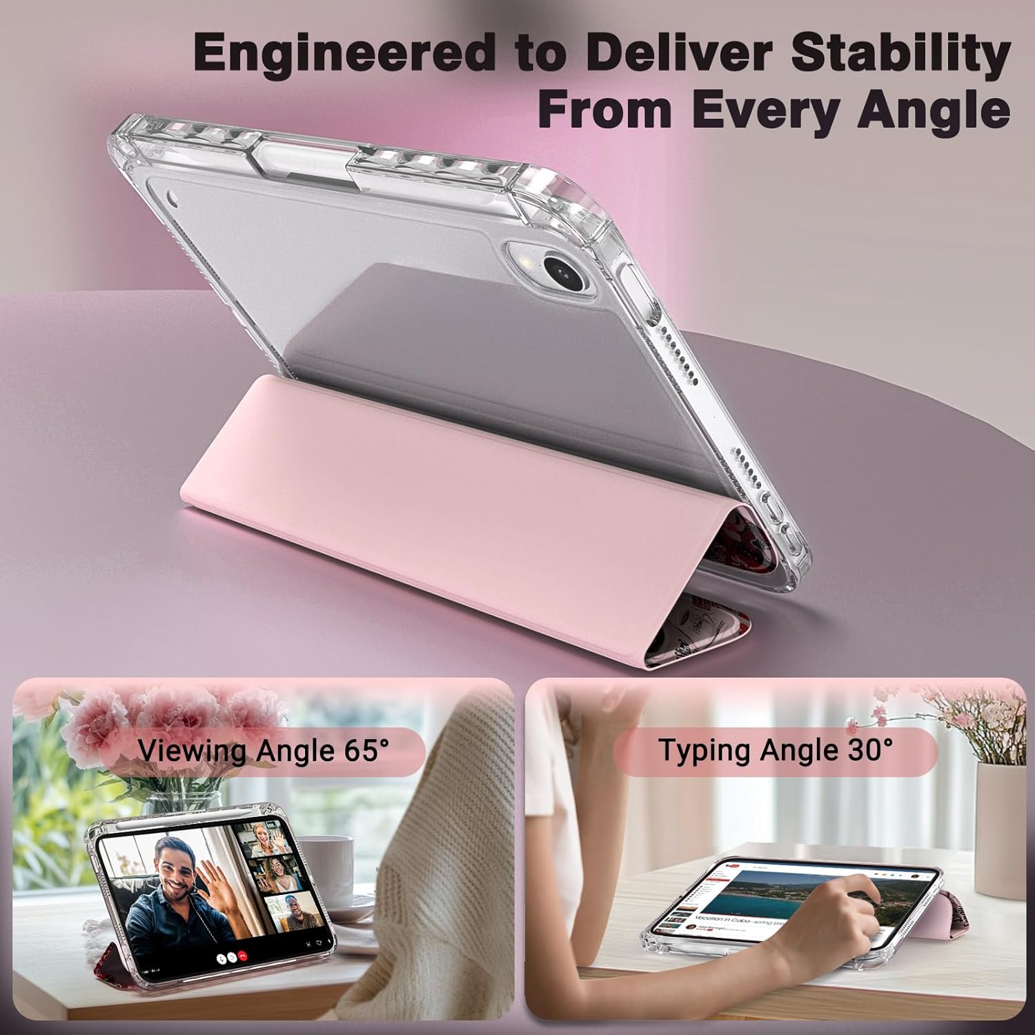 Vintage Vinyl Guitar iPad A16 Case for Women Girls, 11th/10th Gen Red Aesthetic Sticker Collage Clear Case with Pencil Holder, Tri-Fold Stand Auto Sleep/Wake