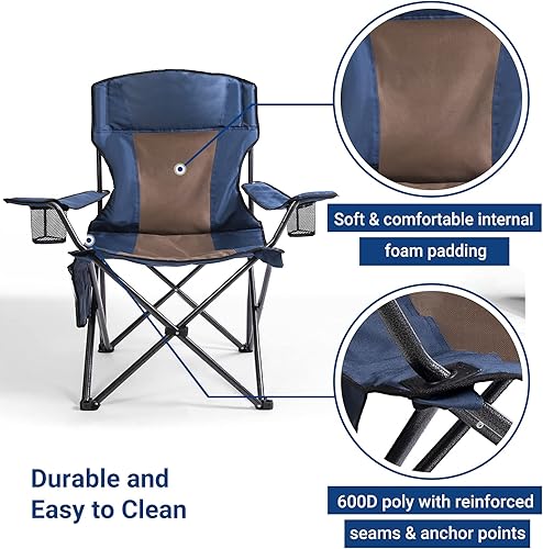 Miniatura 4 de AsterOutdoor - Silla plegable de campamento acolchada con portavasos grandes, organizador lateral y bolsillo trasero para exteriores, campamento,