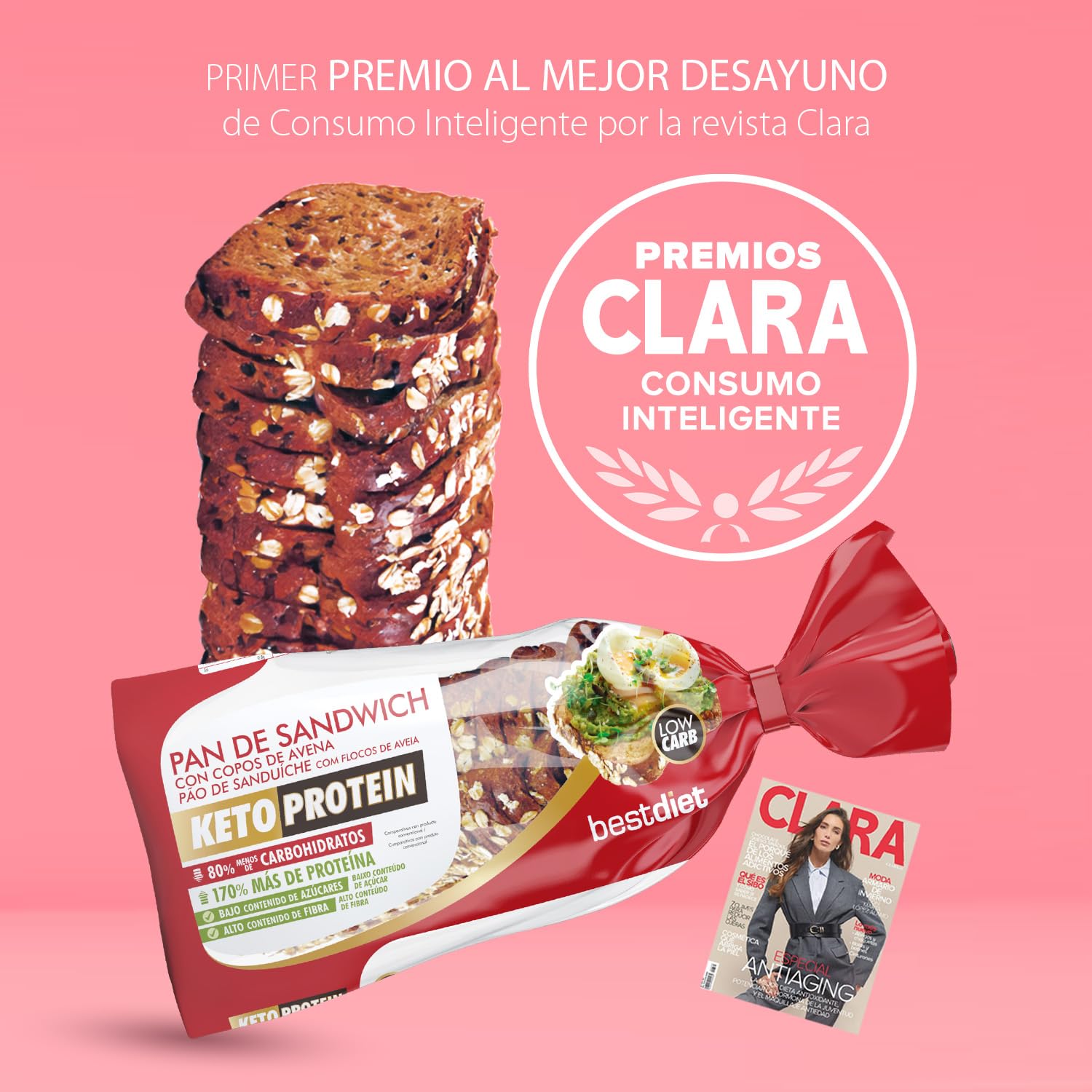 Pan Keto Protein con Avena 4 uds. 365 g – Pan de Molde Alto en Proteínas y Fibra – Bajo en Azúcares y Carbohidratos – Ideal para Tostadas, Sándwich y Dieta Keto – Listo para Consumir – Best Diet