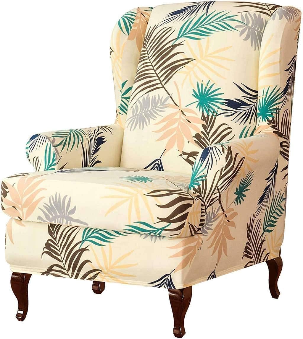 Konsilsa Wingback Chair Slipcover,2-Piece Armchair Cover Stretch Elastic Wingback Chair Covers Wing Backed Chair Covers slipcovers for wingback Chairs Relax Wing Chair Slipcover