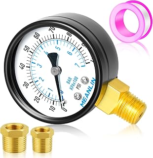 MEANLIN MEASURE 0-100 PSI Well Pump Pressure Gauge, 2" Dial 1/4" NPT Lower Mount, Includes 3/8" & 1/2" Adapters, 3-2-3% Accuracy
