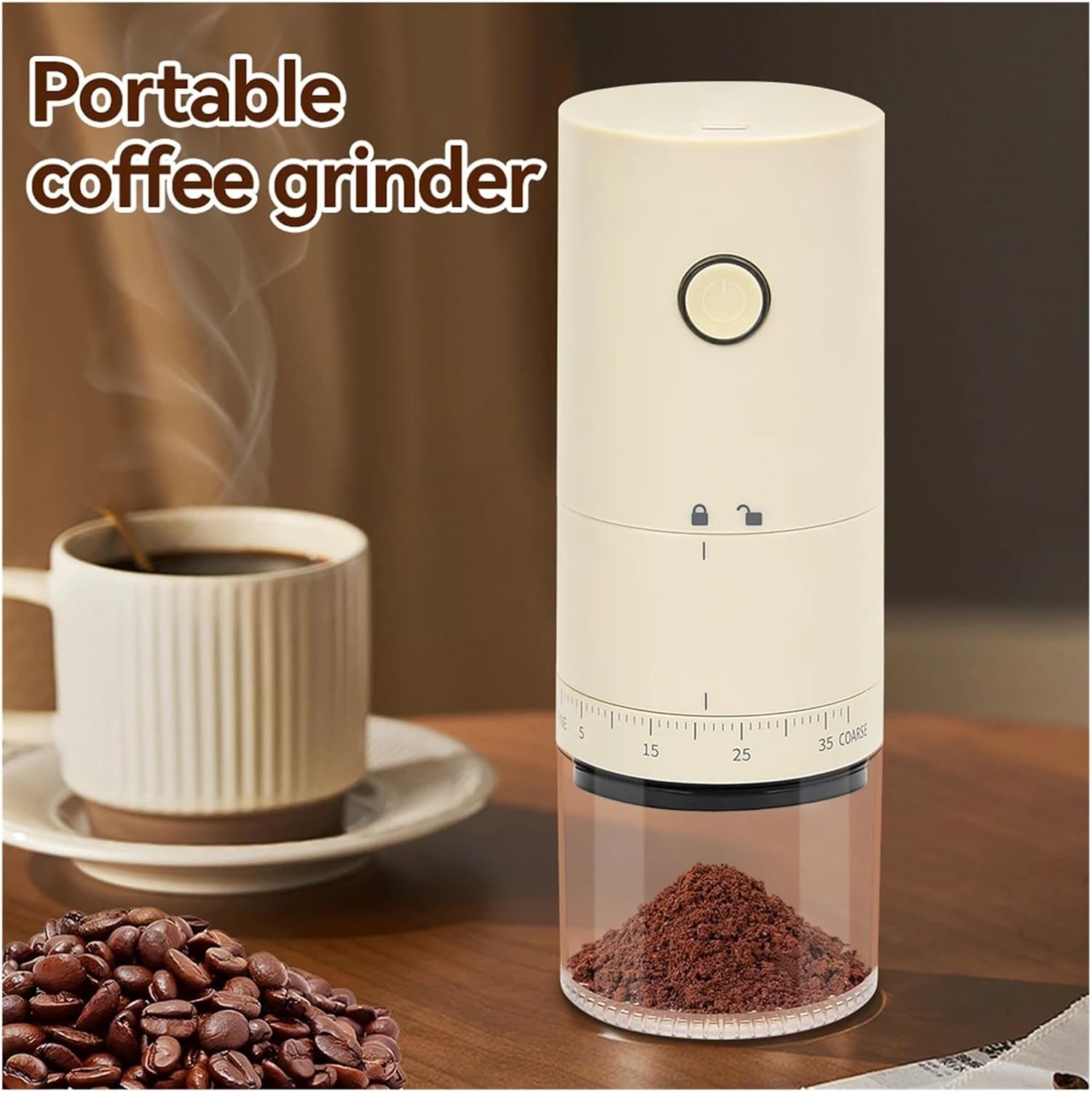 Portable Coffee Machine, Electric Coffee Grinder 1500mAh Portable Coffee Grinder External Adjustable Bean Grinding Machine 35 Levels USB Recharable,for Outdoor Travel Picnic(Black)