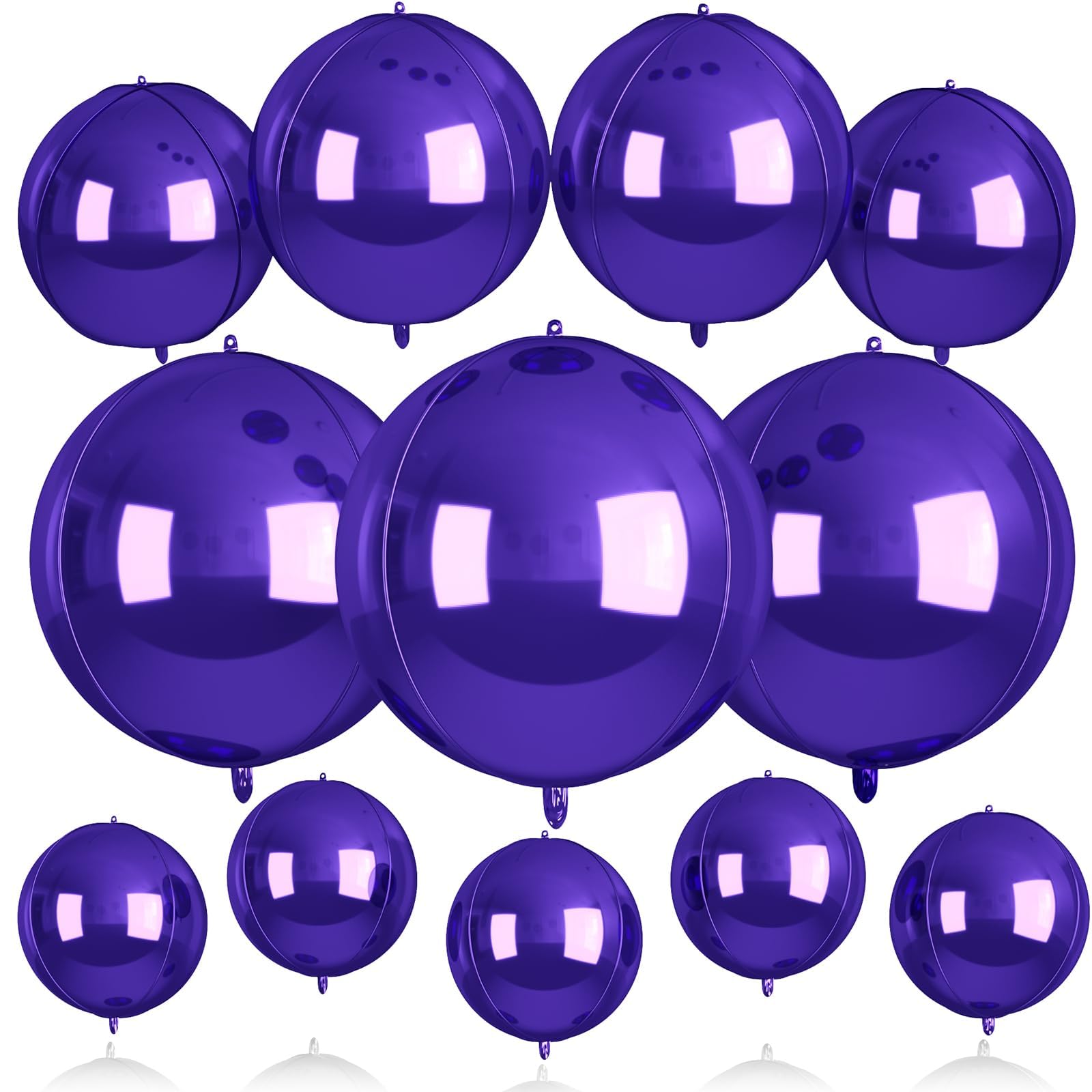 12Pcs Purple Round Balloons Foil, 22" 18" 15" 10" 4D Sphere Shaped Balloon Different Size, Large Metallic Purple Balloons for Wedding Prom Graduation Baby Shower Birthday Party Decorations Backdrop
