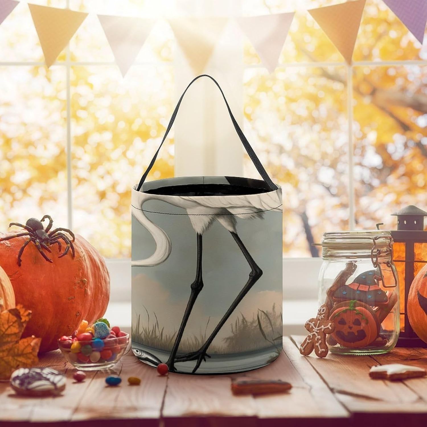 Whooping Crane Print Halloween Treat Bag Reusable Candy Basket Tote Goody Bags Gift Party