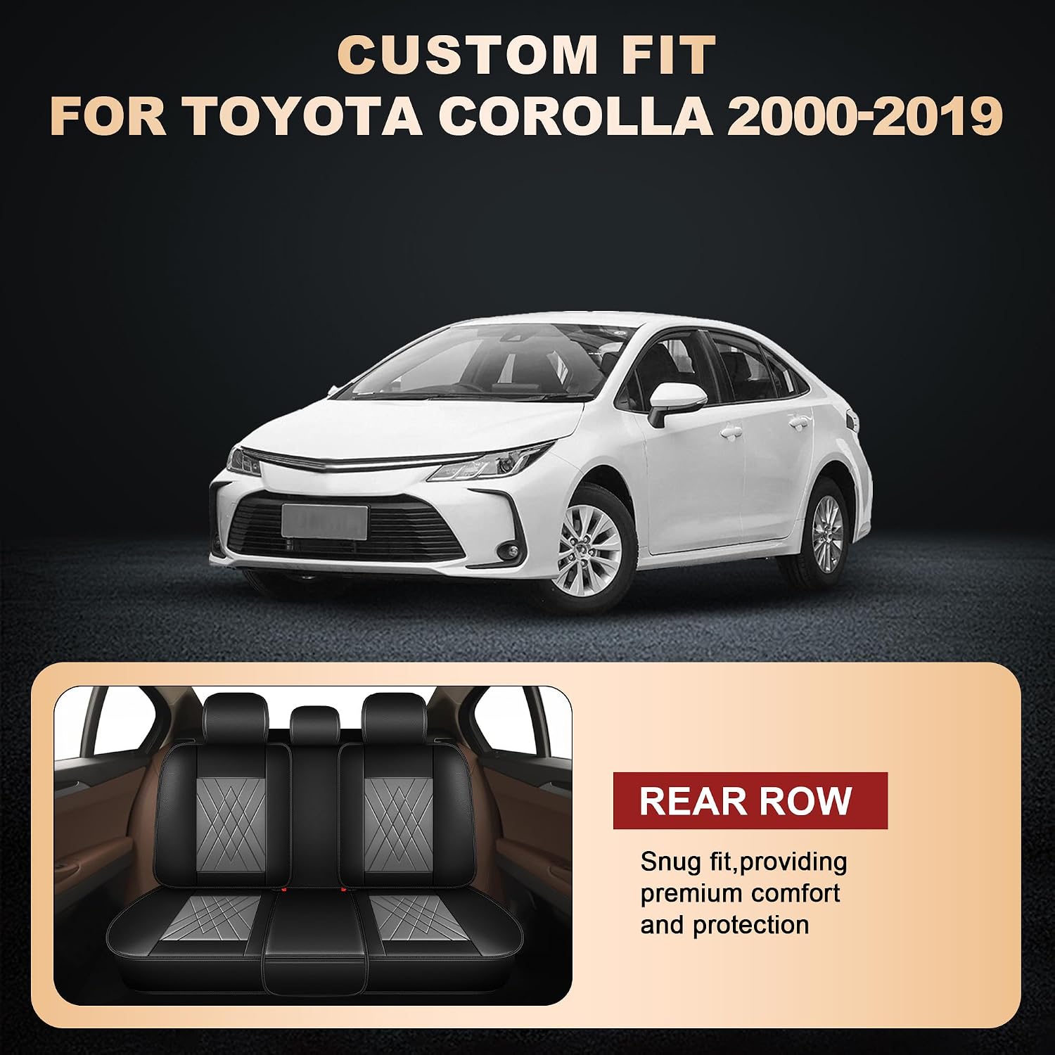 YORKNEIC Car Seat Covers 5 Seats Set for Toyota Corolla 2000-2019 Waterproof Faux Leather Full Set Car Interior Seat Cushions Protector Compatible Airbag (2 Row 5 Seat, Black&Gray)