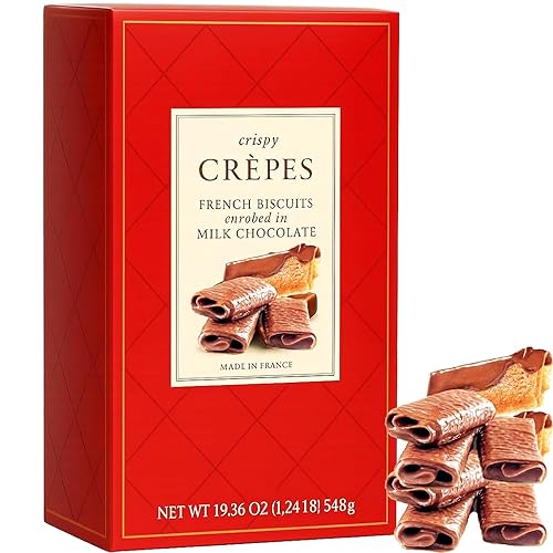 Crepes - Caja de regalo de galletas francesas cubiertas de chocolate con leche, galletas de crepé crujientes  Galletas de chocolate europeas gourmet
