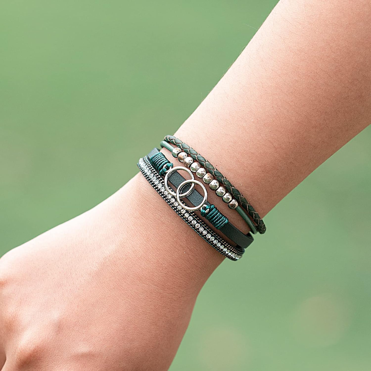 FANCY SHINY Boho Leather Wrap Bracelet Stackable Infinity Chunky Cuff Bracelets Western Hippie Outfits Jewelry Valentine Gifts for Women - Image 2