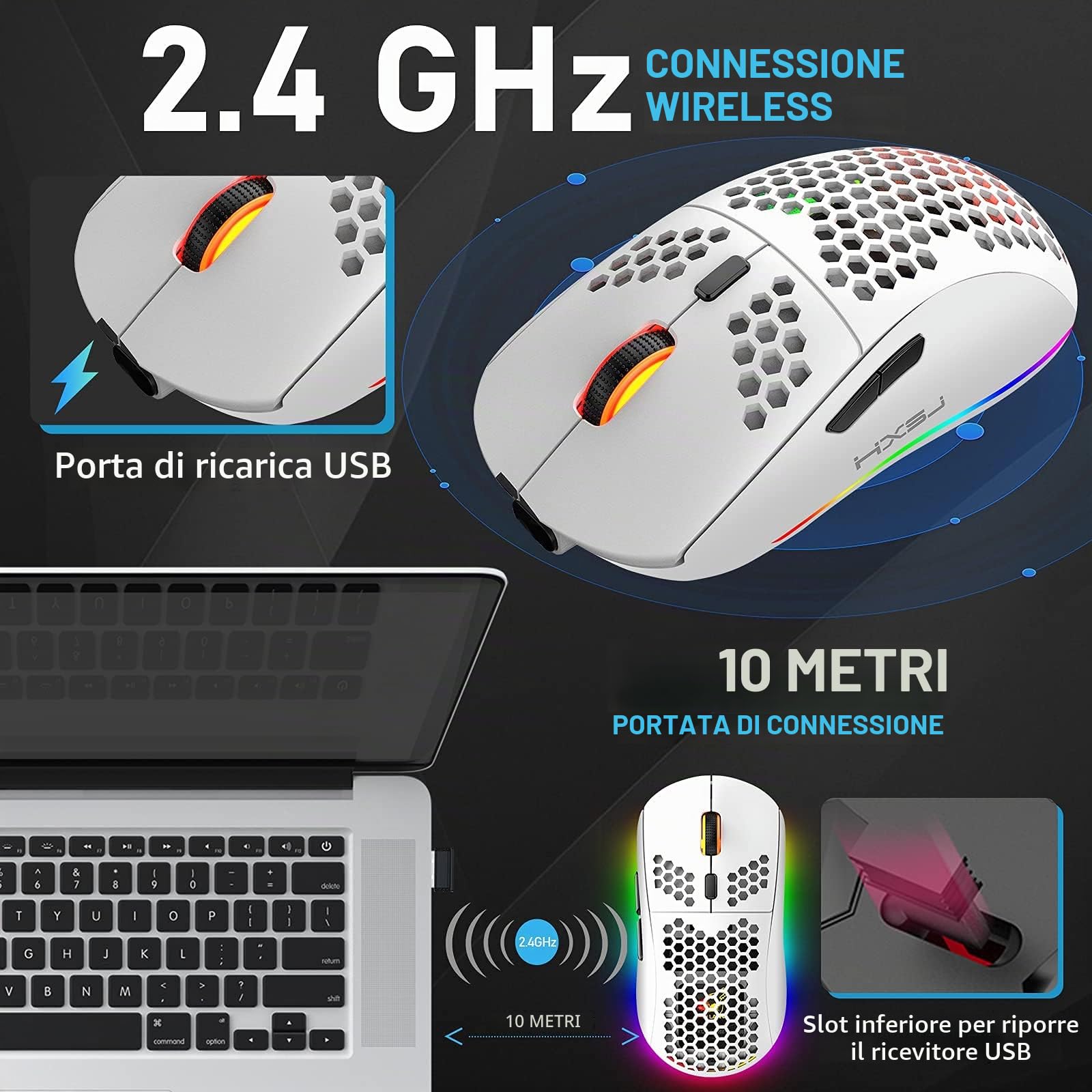 Ricaricabile Bluetooth 5.0 Wireless/2.4G USB Wired Dual-mode RGB LED Retroilluminazione Effetti Tastiera da gioco compatta 61 tasti Anti-ghosting Tasti Wireless Usb Gaming Mouse 750mAh Leggero con PC