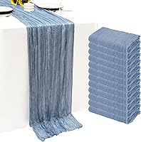 Seveups 12 Pack Dusty Blue Cheesecloth Table Runners 10ft Gauze Fabric - Boho Sheer Linens for Weddings, Parties, Bridal Showers