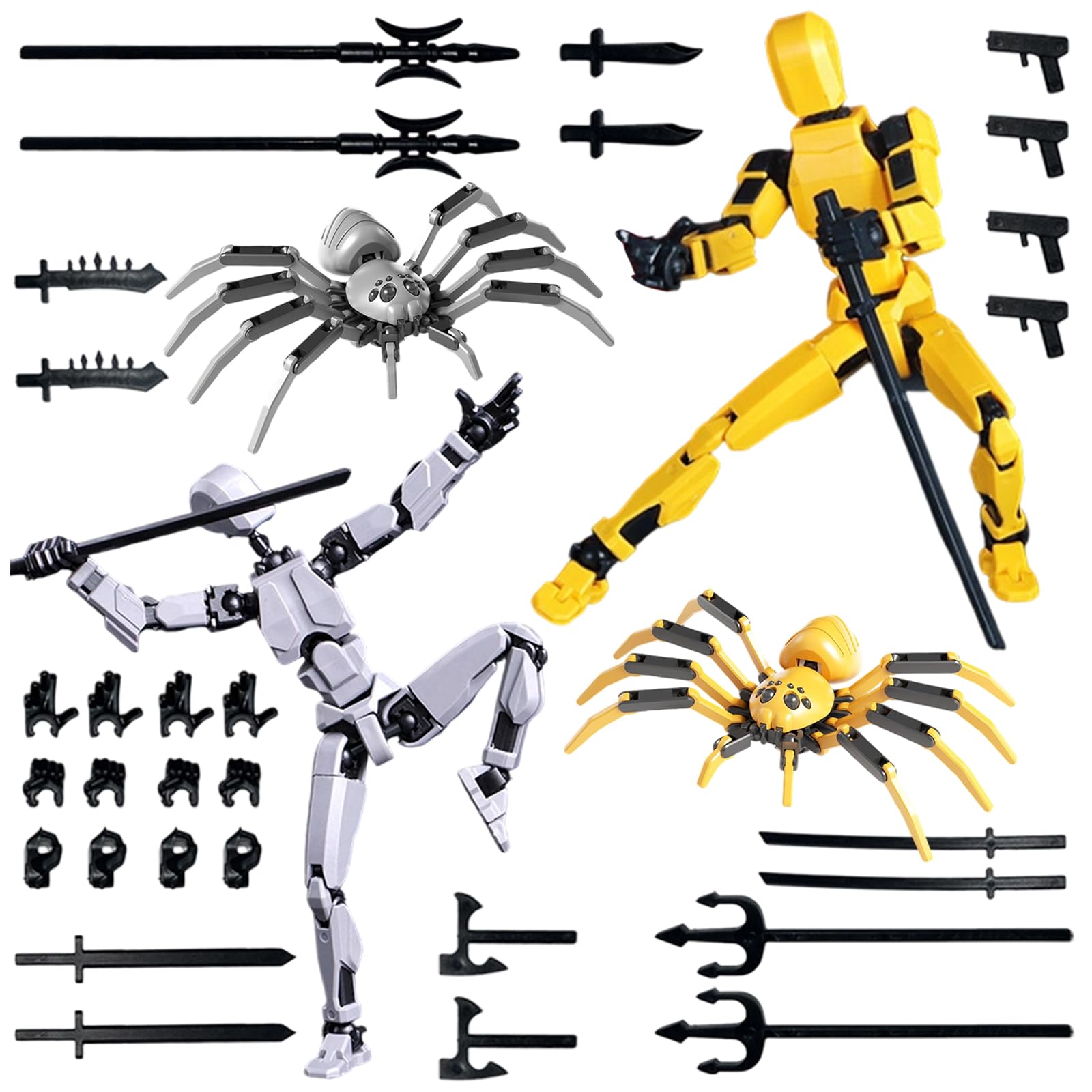 WSXQAZ 4 pcs T13 Action Figure Set (Assembly Completed), Dummy 13 Action Figure, Multi-Jointed Movable Robot Toys, Desktop Decorations for Game Lovers Toys (Gray/Orange)