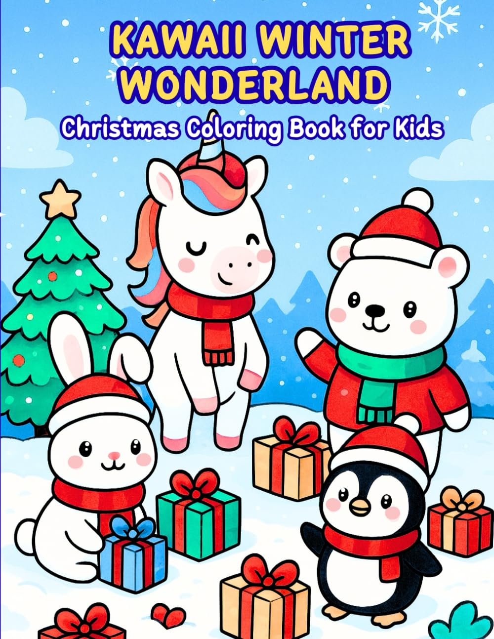 Kawaii Winter Wonderland Christmas Coloring Book for Kids: 40 Adorable Holiday Illustrations of Cute Animals, Festive Scenes, and Cozy Winter Fun