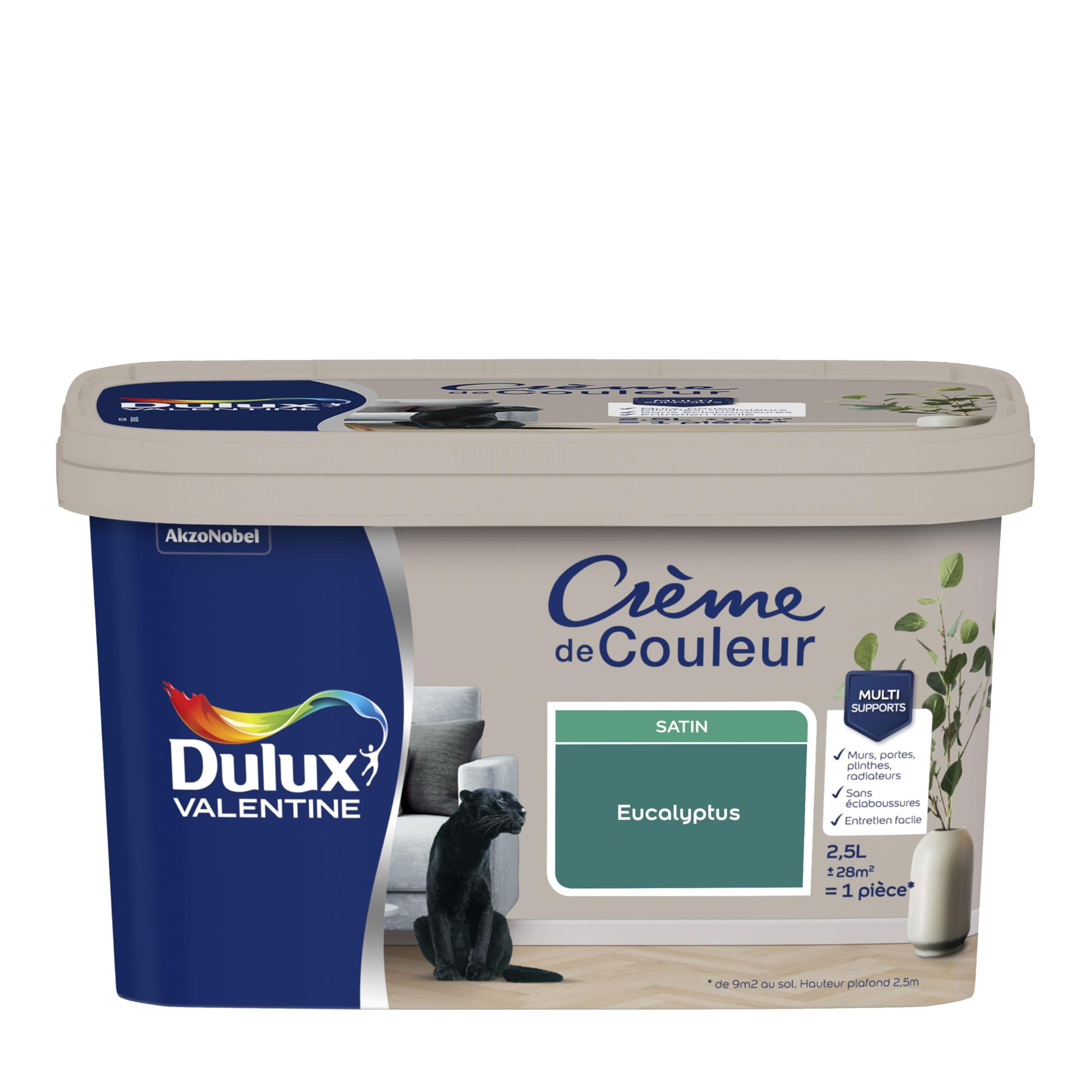 Dulux Valentine Crème de Couleur - Peinture multi-supports intérieure - Satin Eucalyptus 2,5 L