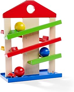 Eichhorn Marble Run house, 4 pieces, colourful wooden roller run with bell and three balls of lime wood, motor skills toy for children from 1 year, size: 25 x 34 cm.